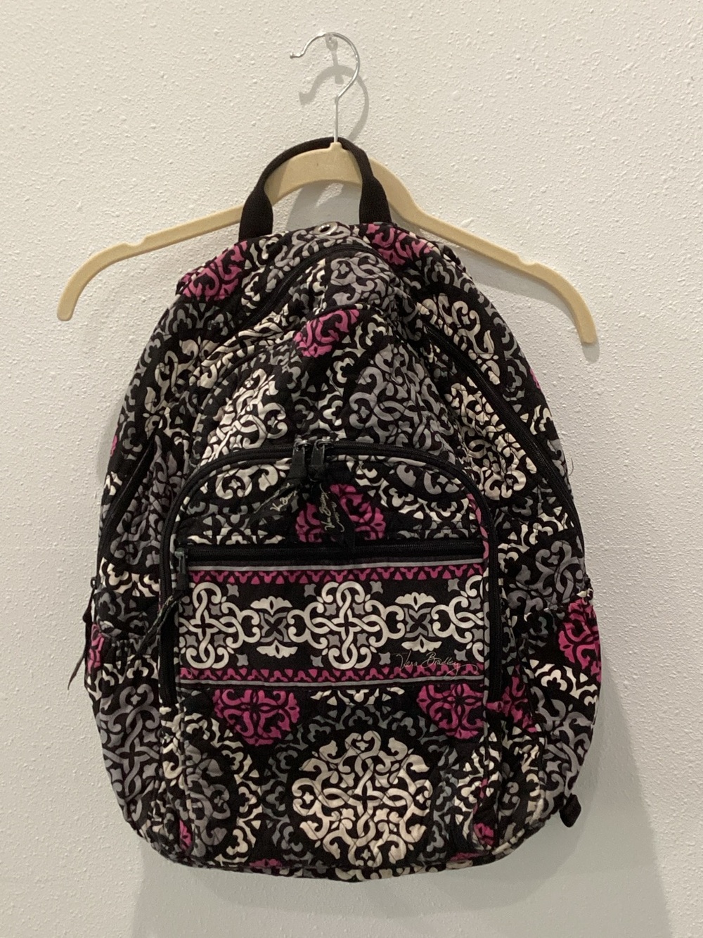 Vera Bradley Black, Pink & Cream Quilted Pattern Backpack
